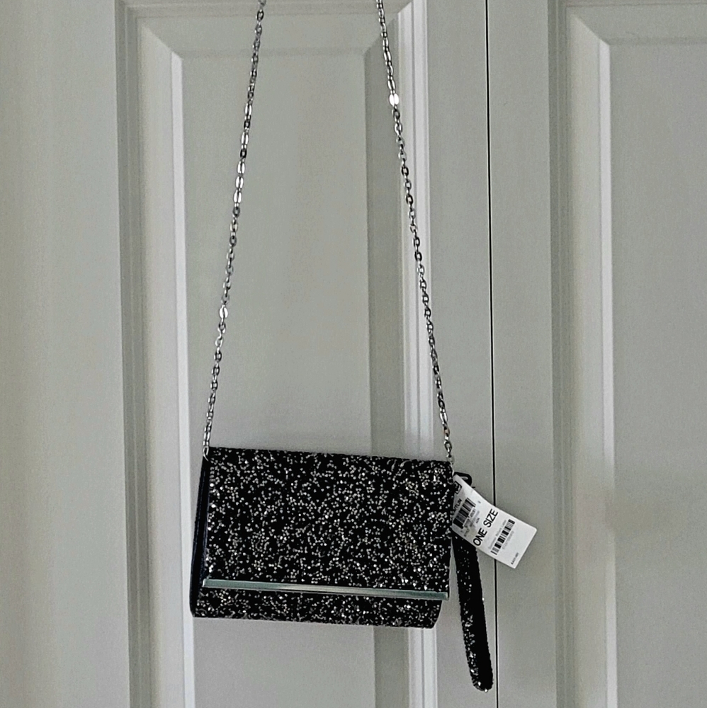 NWT Elegant Black Glitter Evening Bag